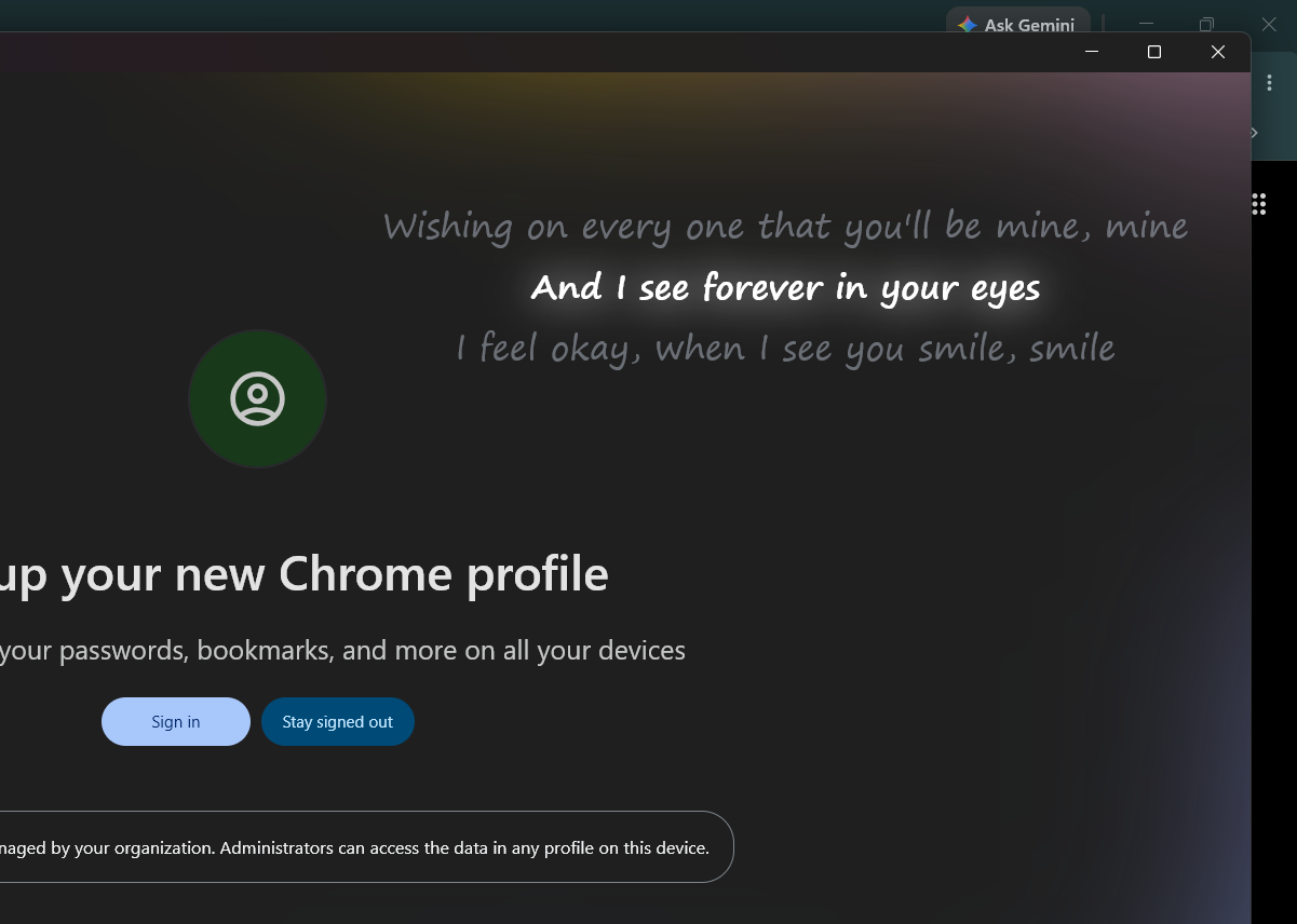 SeeLyric floating above a browser window, mid-lyric